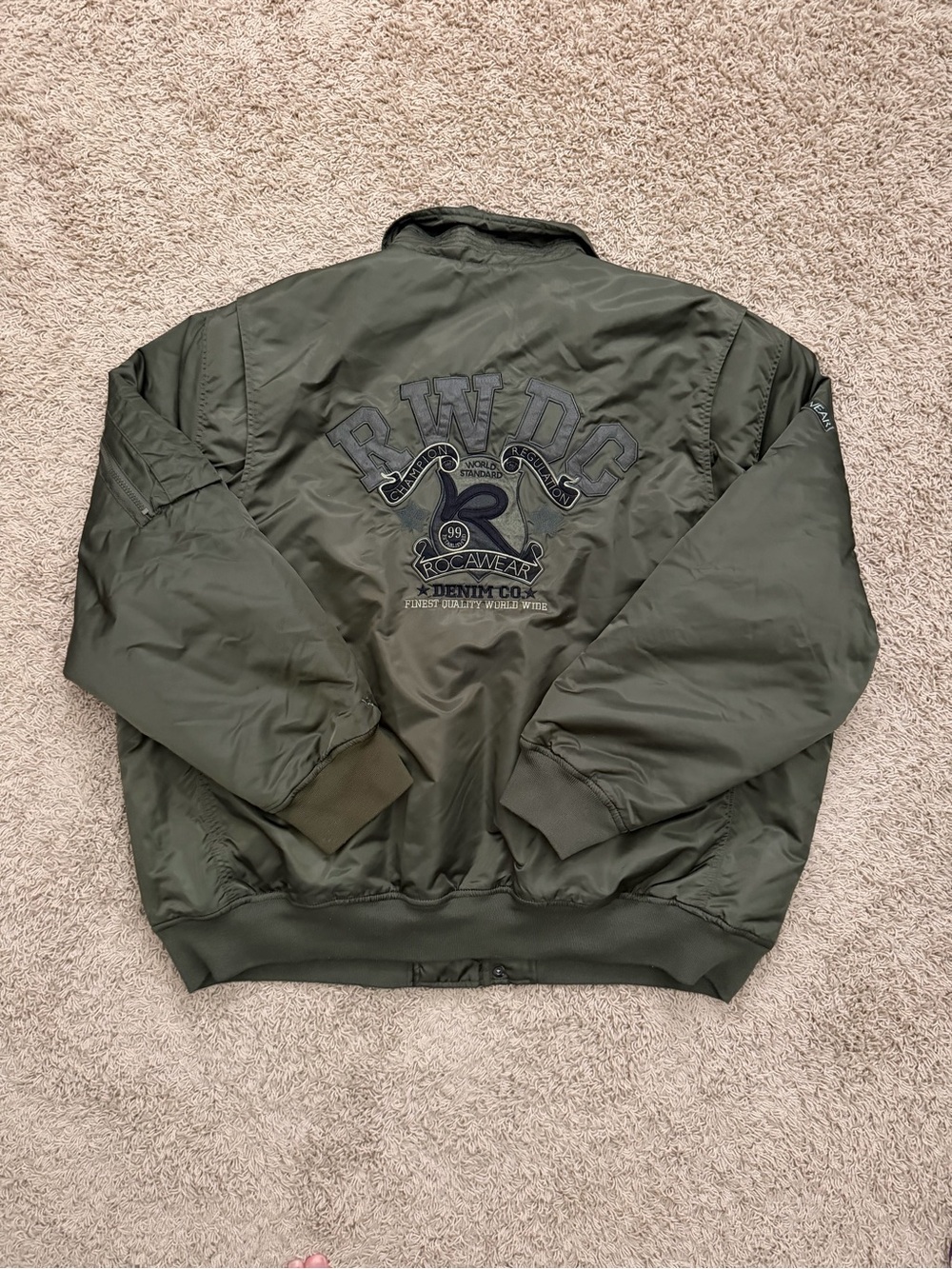 Rocawear Jay Z Insulated Quilted Army Green Flight Bomber Jacket Sz 5XL Hip Hop